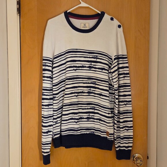 Henri Lloyd Pullover Sweater Mens XL Cotton Blue Striped Nautical Y2K Retro READ - Picture 1 of 10